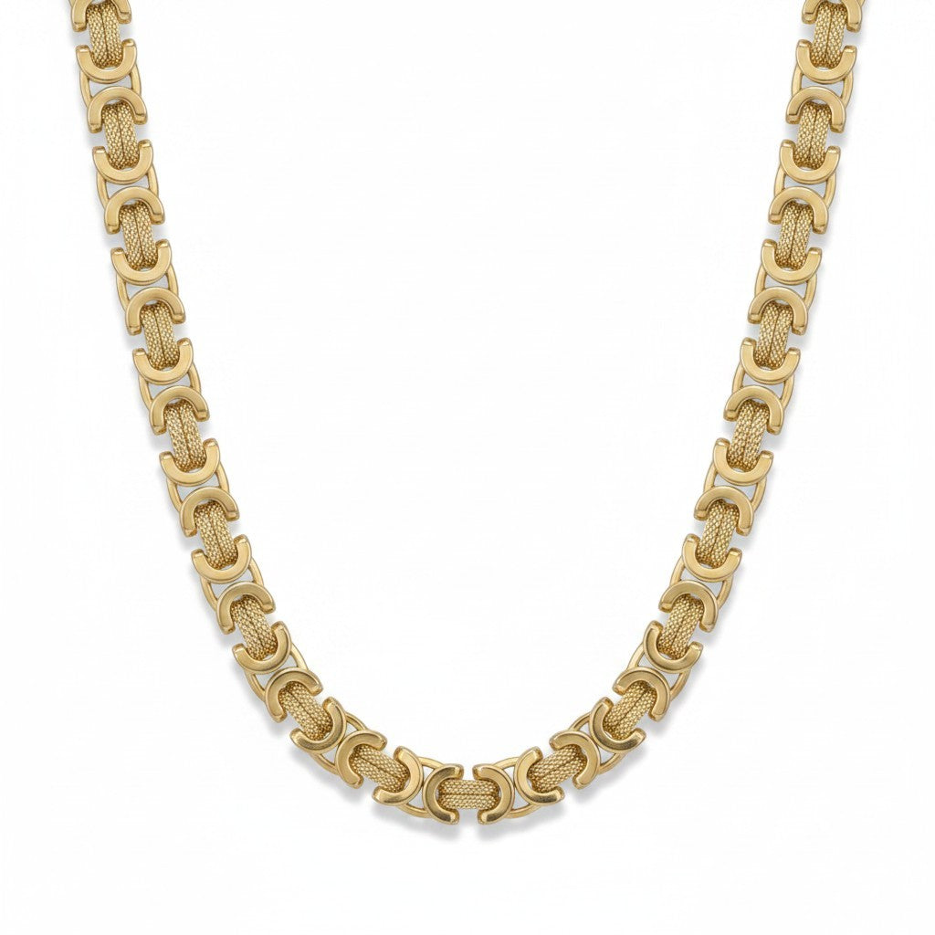Cadena El Rey Joyero estilo bizantino de eslabones entrelazados en tono dorado con acabado brillante