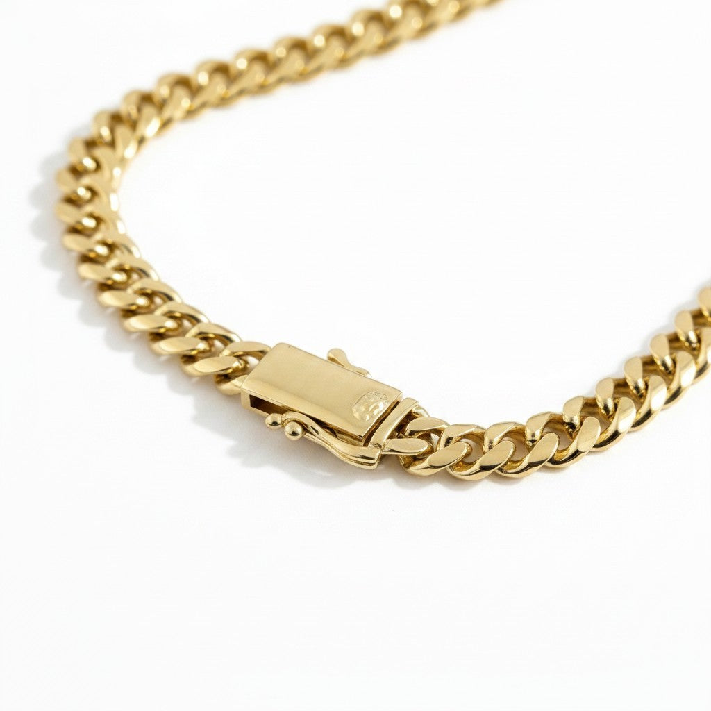Cadena Mónaco delgada de El Rey Joyero en oro laminado 18k con eslabones clásicos y broche de caja seguro.