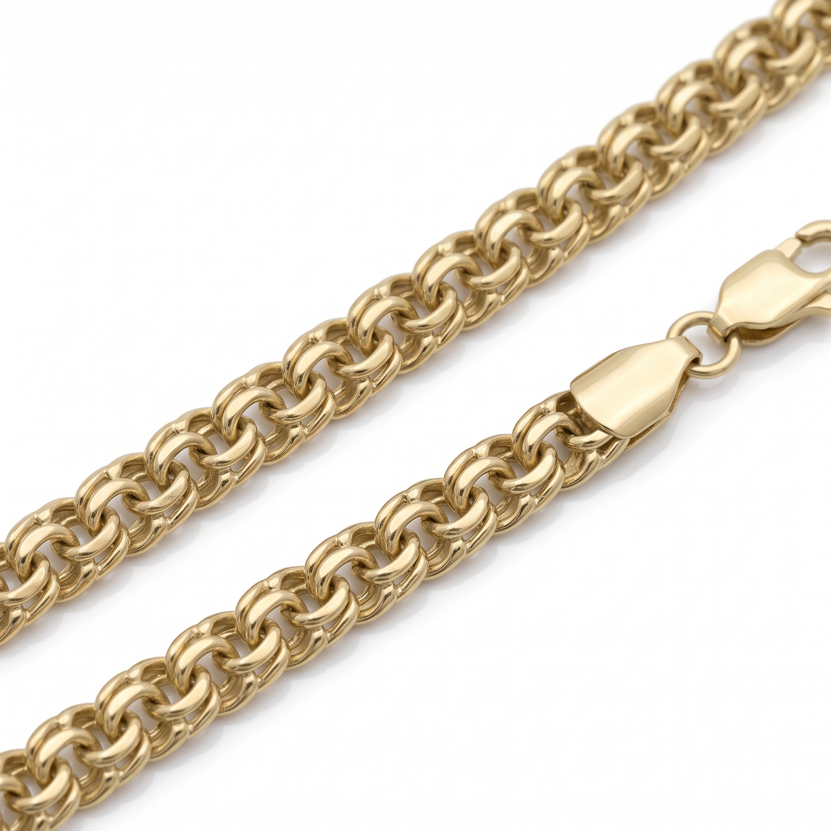 Cadena de tejido chino El Rey Joyero en oro laminado 18k con eslabones entrelazados y broche de perico