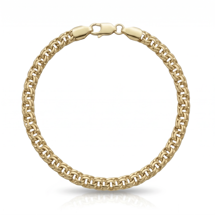 Pulsera de eslabones estilo chino en oro laminado 18k de El Rey Joyero con broche de perico, diseño elegante y fino.