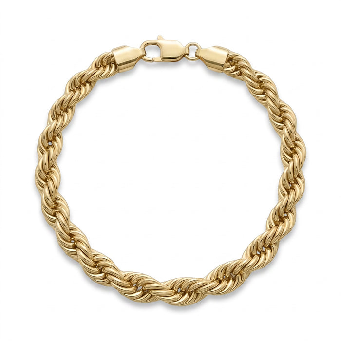 Pulsera tipo torzal grueso de 8mm en oro laminado 18k de El Rey Joyero con broche de perico