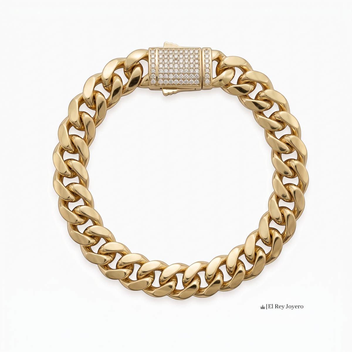 Pulso Mónaco de El Rey Joyero en oro laminado 18k con eslabones estilo chino y broche con incrustaciones de cristales