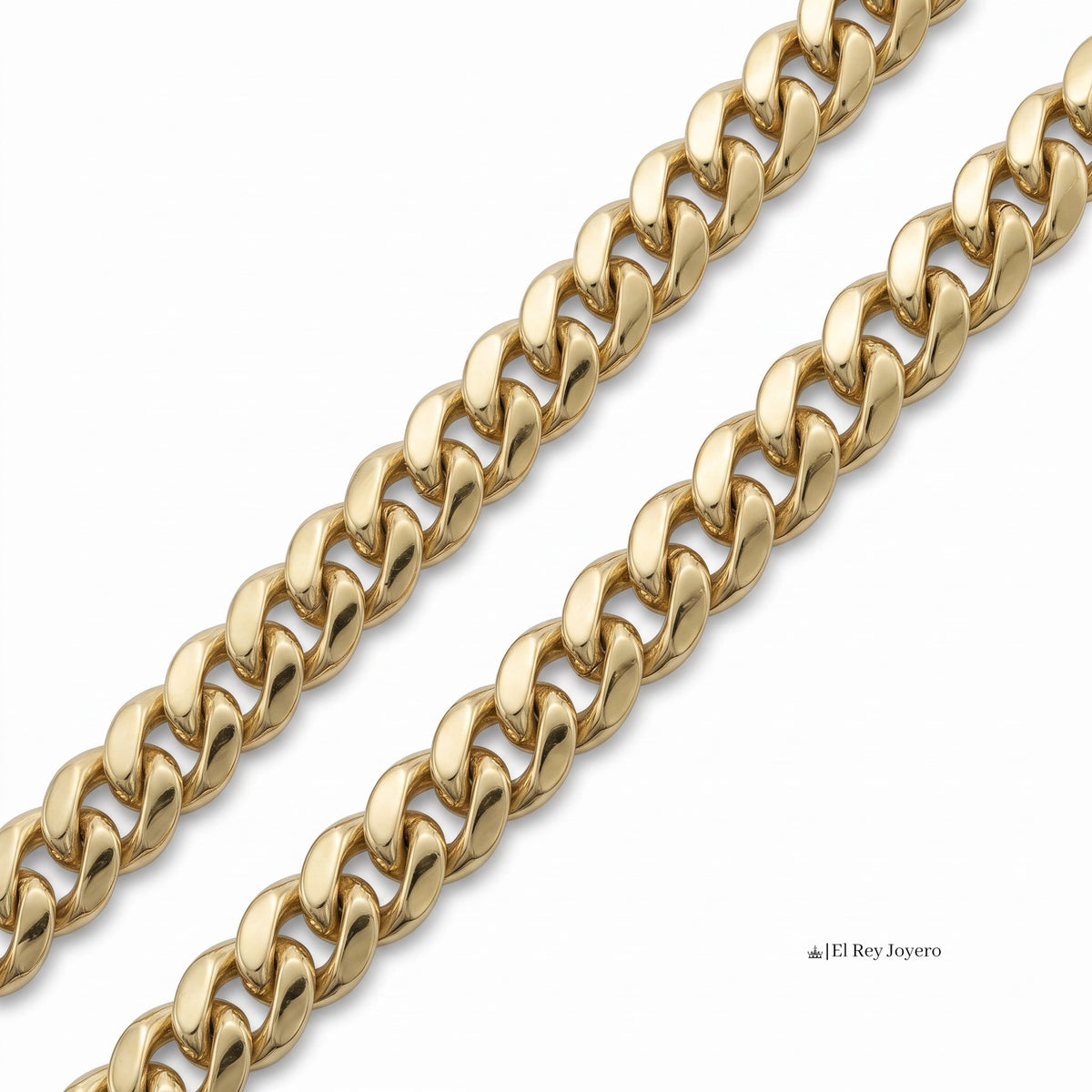 Cadena Mónaco Cubana de El Rey Joyero en oro laminado 18k con eslabones anchos de 10mm y acabado brillante.