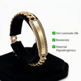 Esclava El Rey Joyero de oro laminado 18k con diseño de grecas y eslabones tipo chino sobre soporte negro
