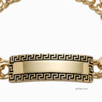 Esclava El Rey Joyero de oro con diseño de grecas negras y placa central lisa en tejido chino