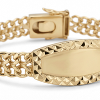 Esclava Petatillo Diamantada de El Rey Joyero en oro amarillo con placa central grabada y eslabones entrelazados