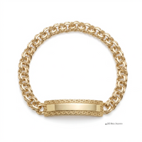 Esclava El Rey Joyero de oro laminado 18k con eslabones estilo chino y placa central con diseño de grecas.