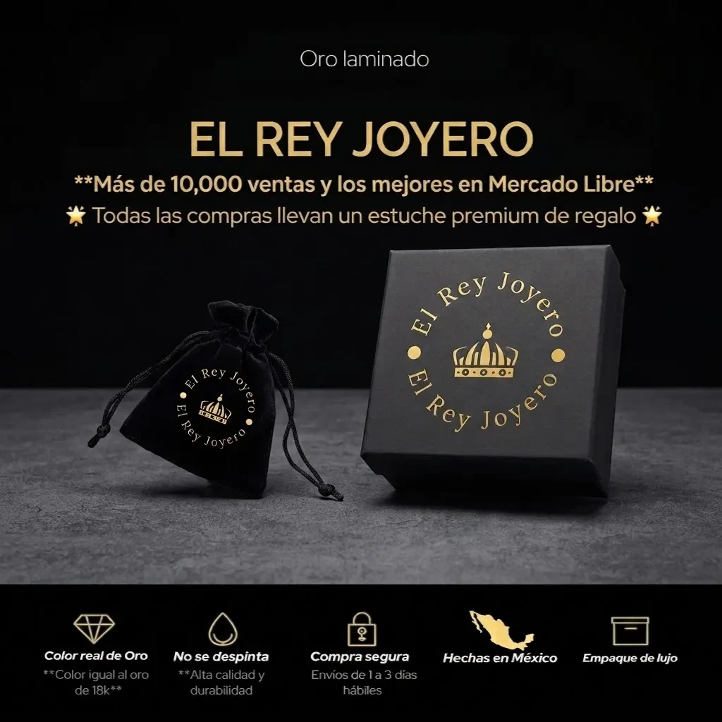 Estuche y bolsa de terciopelo negro para joyería de El Rey Joyero con logo dorado y presentación premium