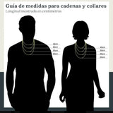 Guía de medidas de El Rey Joyero para cadenas y collares con longitudes de 45cm a 60cm sobre siluetas de hombre y mujer