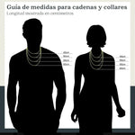 Guía de tallas de El Rey Joyero mostrando diferentes longitudes de cadena sobre siluetas de hombre y mujer