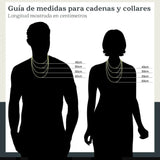 Guía de tallas de El Rey Joyero mostrando diferentes longitudes de cadena sobre siluetas de hombre y mujer