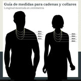 Guía de medidas de El Rey Joyero para cadenas y collares con longitudes de 45cm a 60cm sobre siluetas