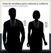 Guía de medidas de El Rey Joyero para cadenas y collares con longitudes de 45cm a 60cm sobre siluetas