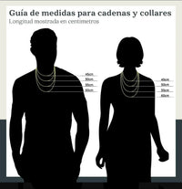 Guía de medidas de El Rey Joyero para cadenas y collares con longitudes de 45cm a 60cm sobre siluetas