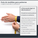 Guía de tallas de El Rey Joyero para medir la muñeca con cinta métrica amarilla para elegir pulseras de oro laminado