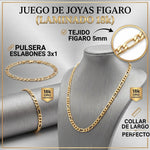 Juego de joyas El Rey Joyero con cadena y pulsera estilo Figaro en baño de oro 18k con eslabones 3x1