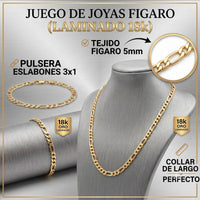 Juego de joyas El Rey Joyero con cadena y pulsera estilo Cartier de eslabones Figaro en oro laminado de 18k.