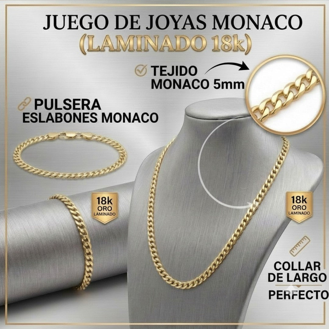 Juego de joyas El Rey Joyero con cadena y pulsera de eslabones Monaco en baño de oro 18k de alta calidad