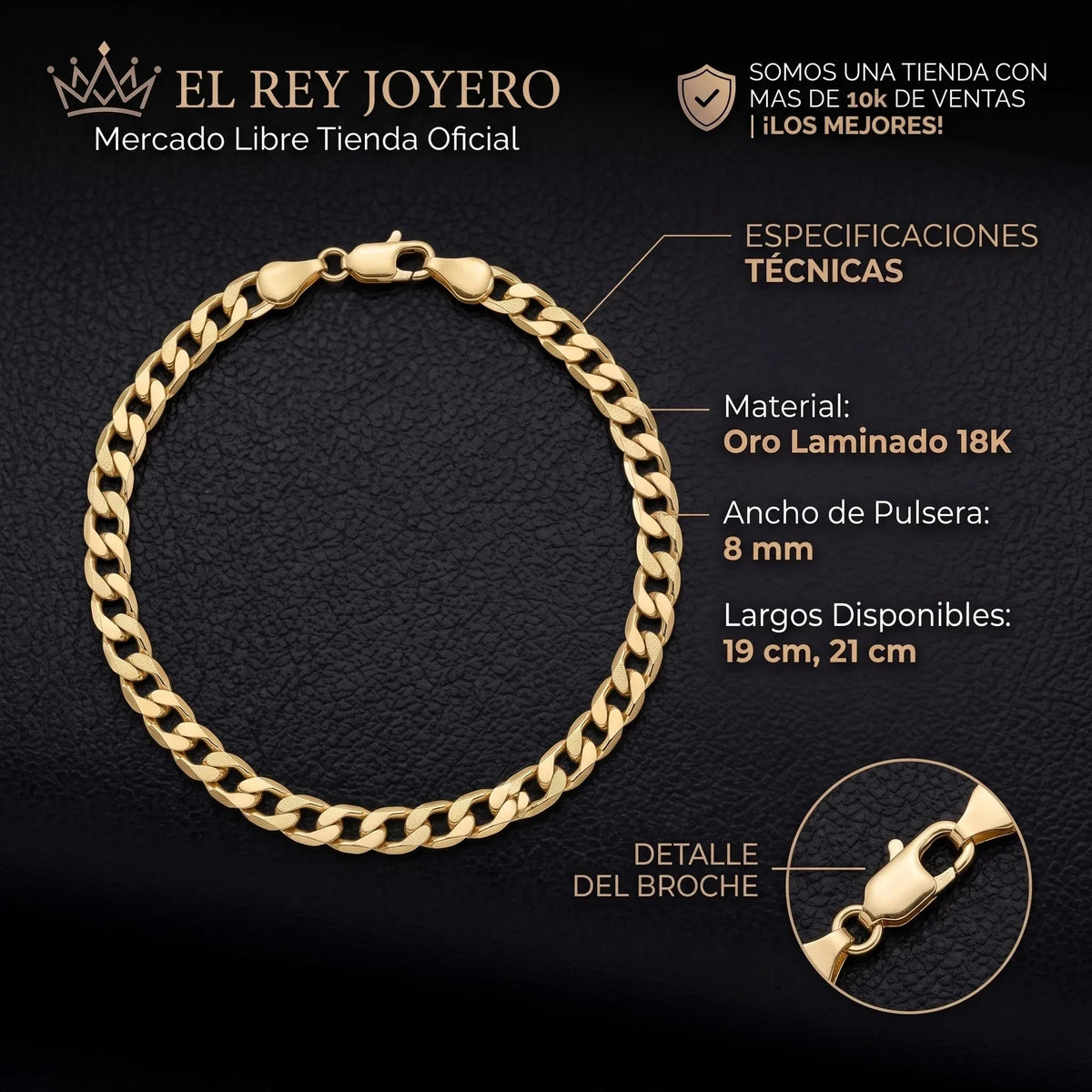 Pulsera barbada de oro laminado 18k de El Rey Joyero con broche de seguridad y acabado brillante de alta calidad