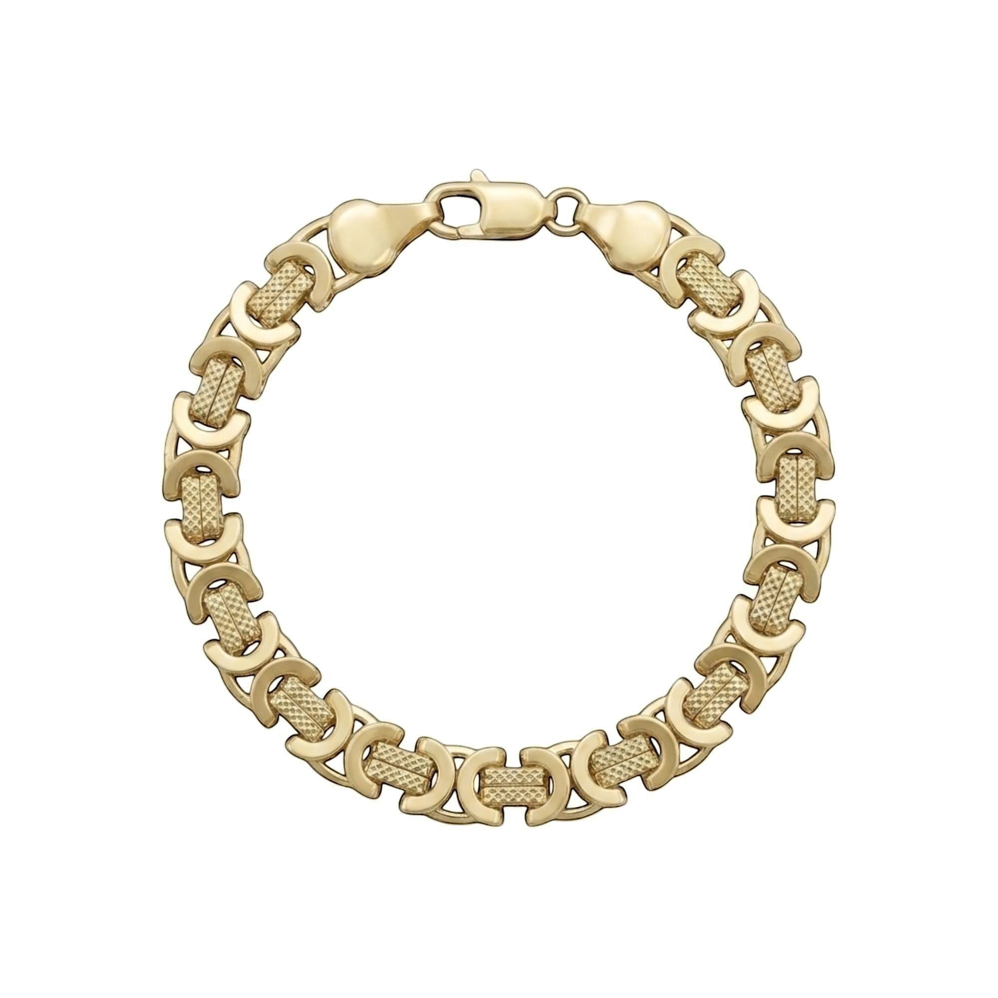Pulsera tipo bizantino de El Rey Joyero en oro laminado con eslabones texturizados y cierre de mosquetón