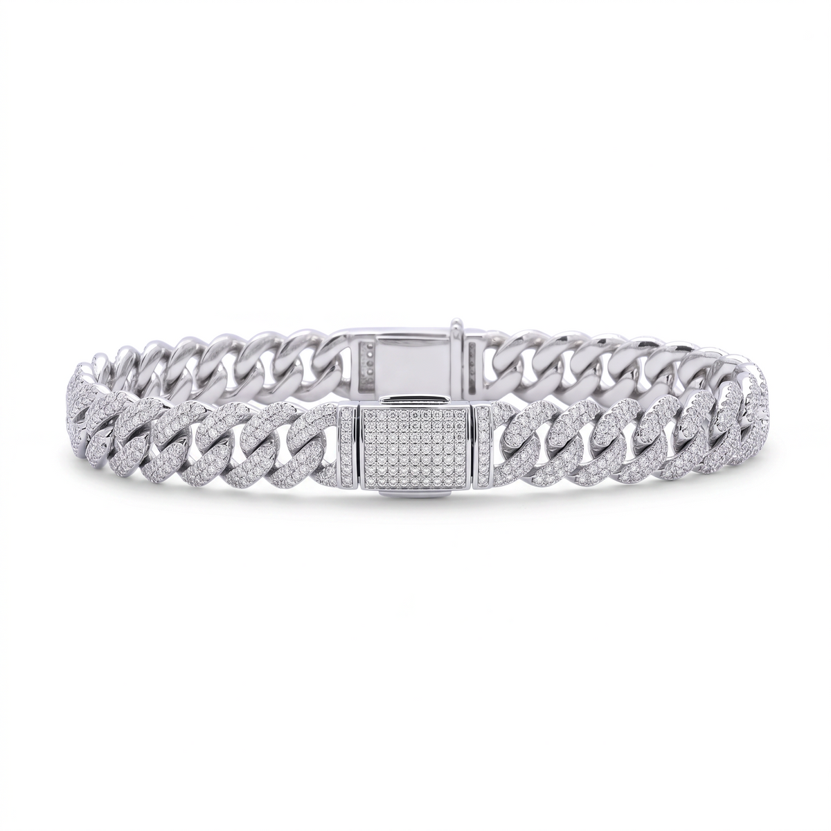 Pulsera tipo esclava cubana de El Rey Joyero en oro laminado 18k con incrustaciones de piedras brillantes