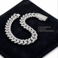 Pulsera Miami Cubano El Rey Joyero de oro laminado blanco 18k con zirconias 5A y broche de caja premium
