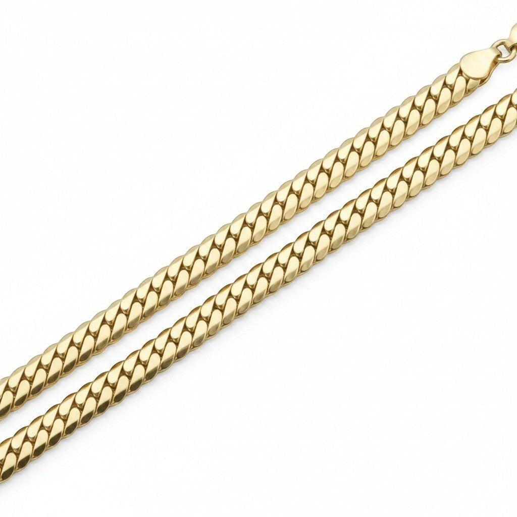 Pulsera estilo barbado cubano de El Rey Joyero en oro laminado 18k con eslabones de 6mm y acabado brillante