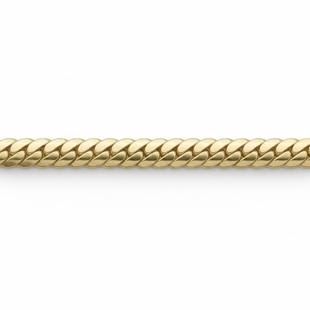 Pulsera estilo cubano de El Rey Joyero en oro laminado 18k con eslabones curb brillantes de 6mm de ancho