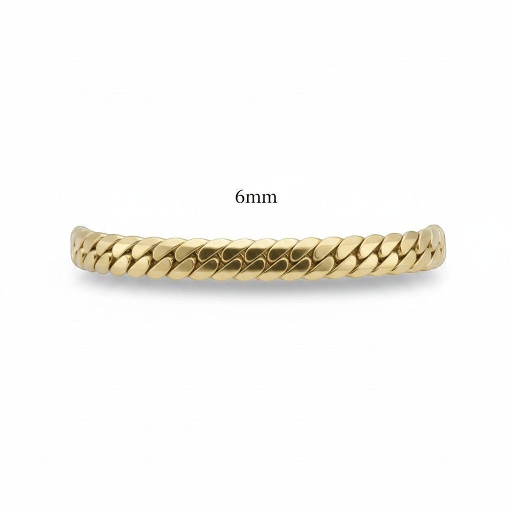 Pulsera estilo cubano de 6mm en oro laminado 18k de El Rey Joyero con eslabones brillantes y diseño clásico.