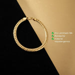 Pulsera estilo cubano de El Rey Joyero en oro laminado 18k con eslabones curb brillantes y broche de perico