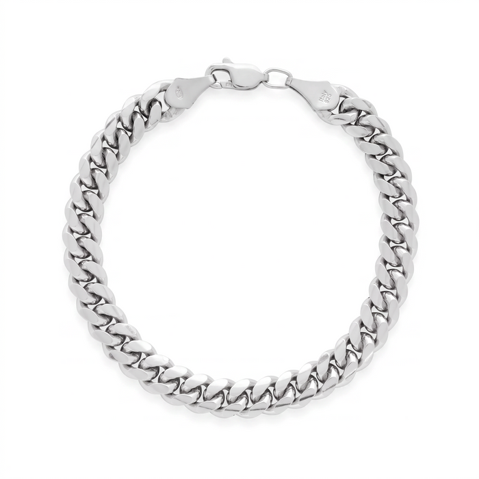 Pulsera estilo cubano de 8mm en plata .925 italiana sólida de El Rey Joyero con cierre de mosquetón