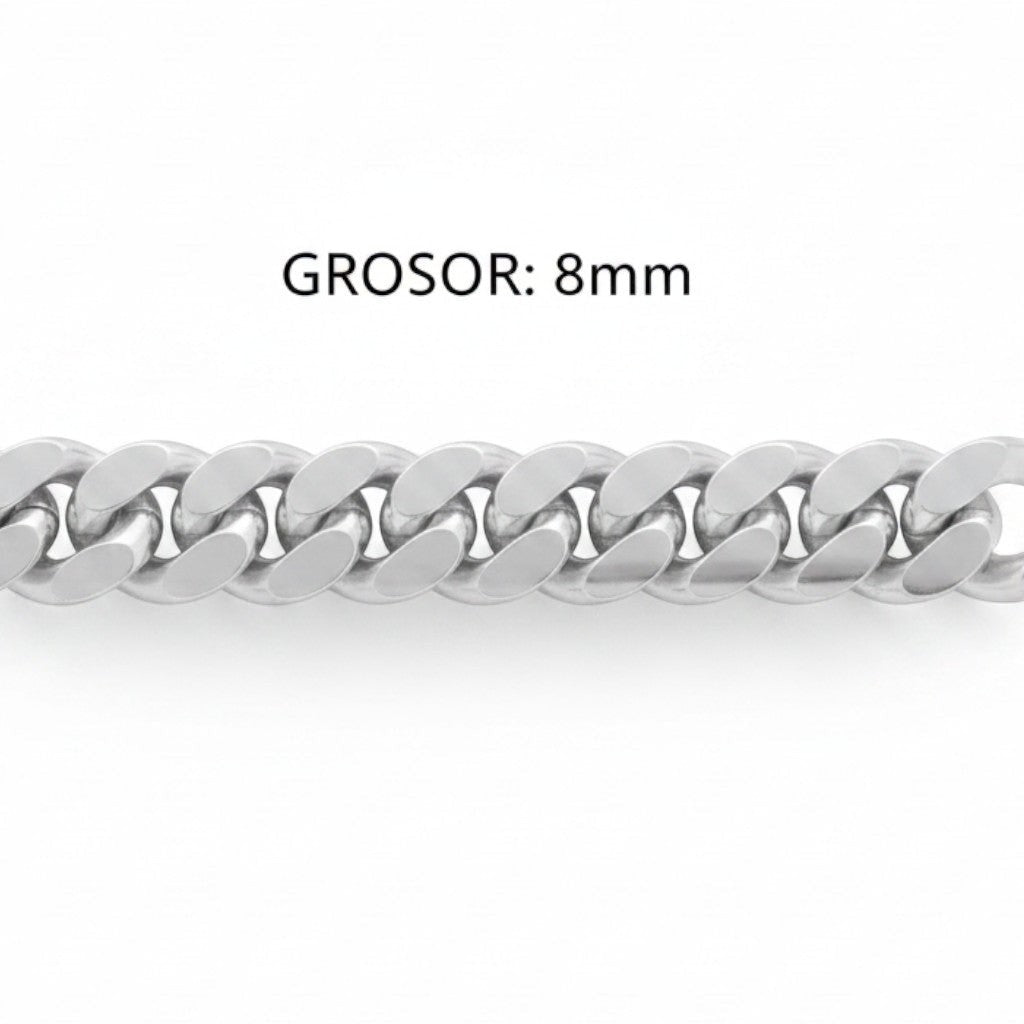 Pulsera estilo cubano de 8mm en plata .925 de El Rey Joyero con acabado brillante y eslabones sólidos