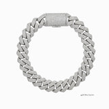 Pulsera Miami Cubana de El Rey Joyero en oro laminado blanco 18k con zirconias 5A y broche de caja premium.