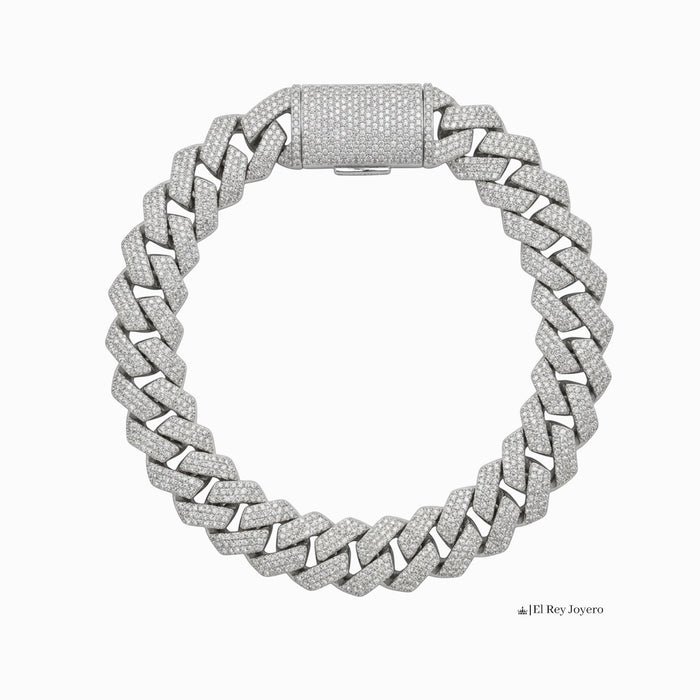 Pulsera Miami Cubana de El Rey Joyero en oro laminado blanco 18k con zirconias 5A y broche de caja premium.