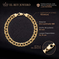 Pulsera de eslabones estilo chino en oro laminado 18k de El Rey Joyero con broche de perico y acabado brillante.