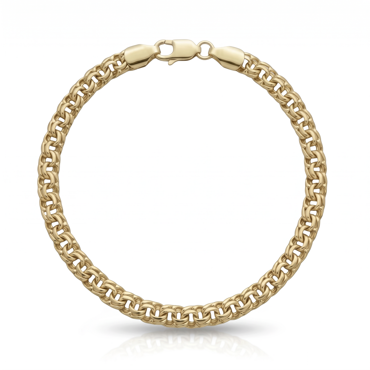 Pulsera de eslabones estilo chino en oro laminado 18k de El Rey Joyero con broche de perico, diseño elegante y fino.