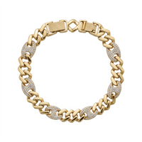 Pulsera El Rey Joyero estilo figaro 3-1 bitono en oro laminado 18k con eslabones brillantes y broche de caja seguro.