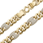 Pulsera El Rey Joyero estilo Figaro 3-1 bitono en oro laminado 18k con eslabones brillantes y broche de caja seguro