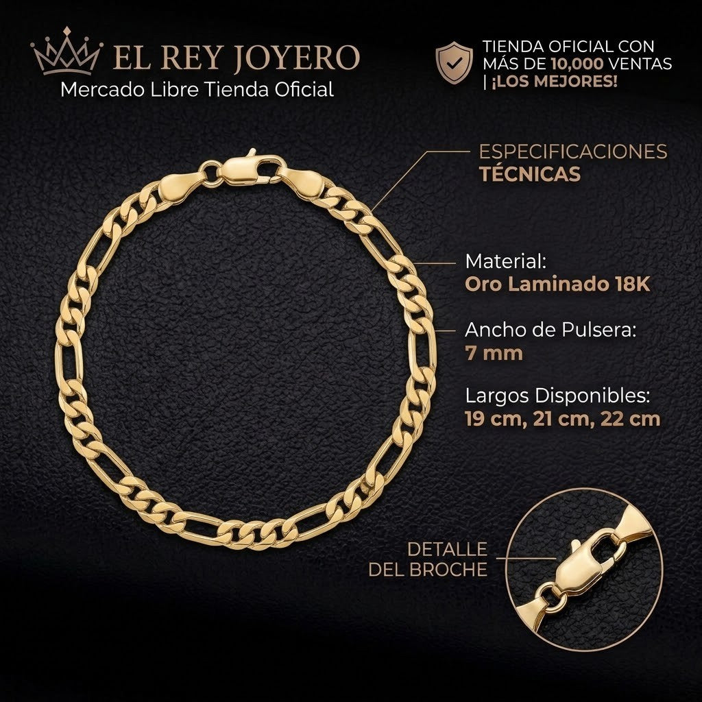 Pulsera tipo Cartier 3x1 de El Rey Joyero en oro laminado 18k de 7mm con broche de perico