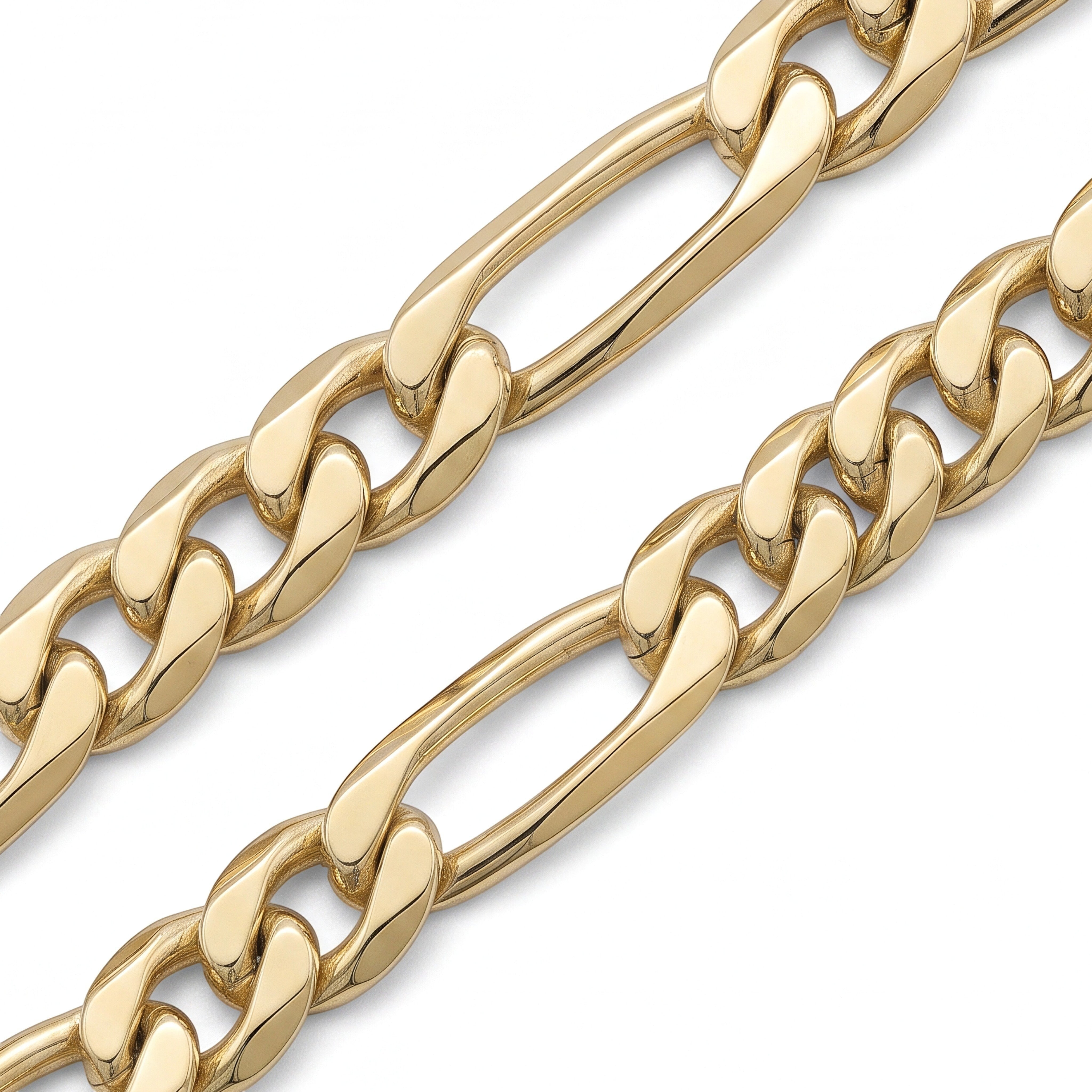 Pulsera El Rey Joyero estilo figaro de 7mm en oro laminado 18k con eslabones brillantes