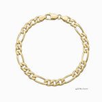 Pulsera El Rey Joyero estilo Figaro de 7mm en oro laminado 18k con eslabones 3x1 y broche de perico.