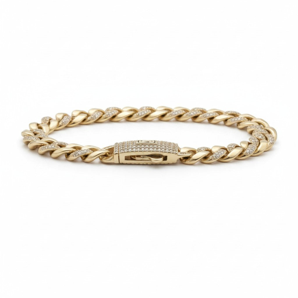 Pulsera El Rey Joyero Mónaco bitono en oro laminado 18k con eslabones cubanos e incrustaciones de circonitas 5A