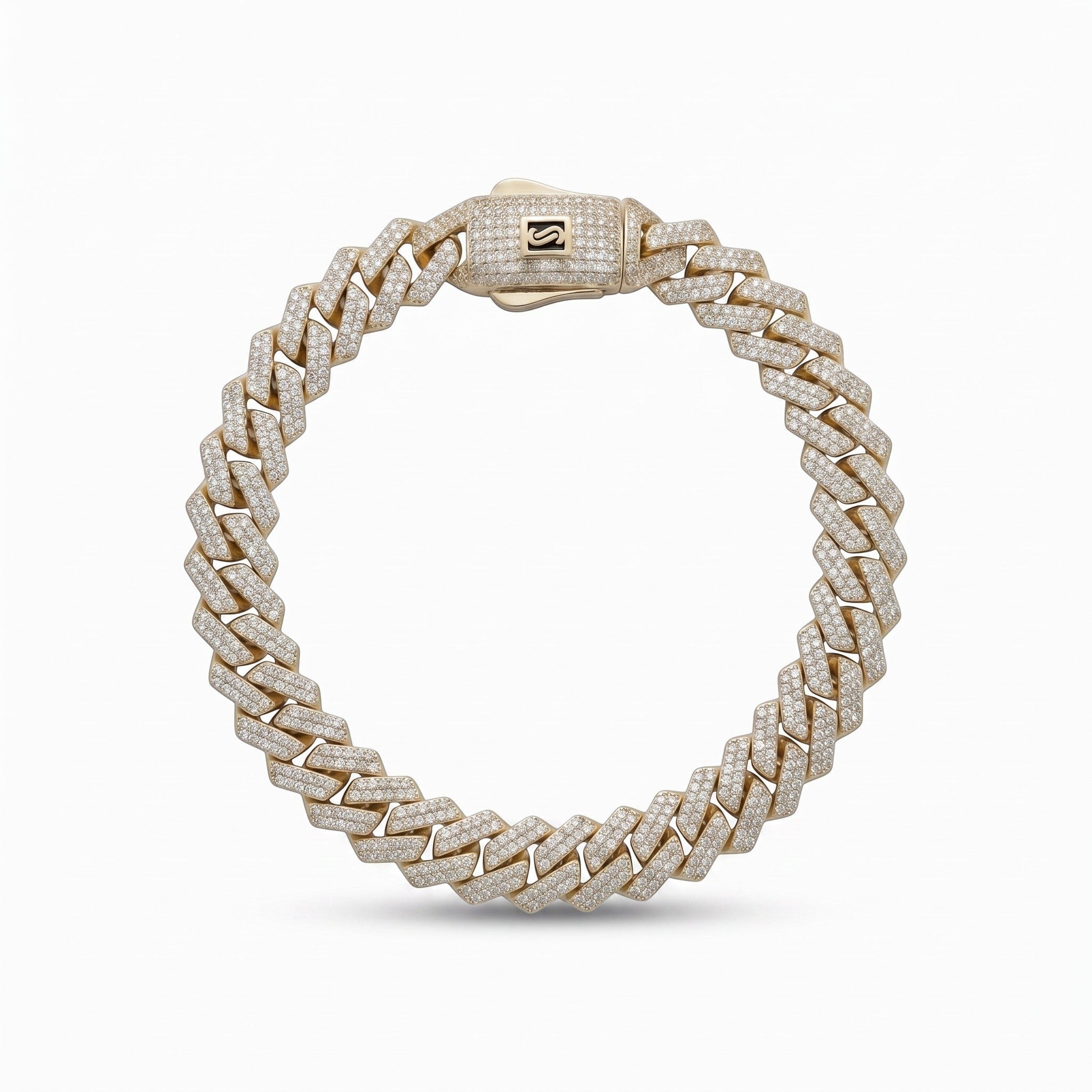 Pulsera tipo cadena Mónaco de El Rey Joyero en oro con acabado diamantado y eslabones cubiertos de brillantes