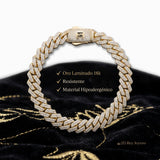 Pulsera Mónaco Chain Diamantado de El Rey Joyero en oro laminado 18k con incrustaciones de circonias brillantes.