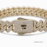 Pulsera Mónaco Chain Diamantado de El Rey Joyero en oro con eslabones cubanos y cierre pavé de diamantes