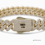 Pulsera Mónaco Chain Diamantado de El Rey Joyero en oro con eslabones cubanos y cierre pavé de diamantes