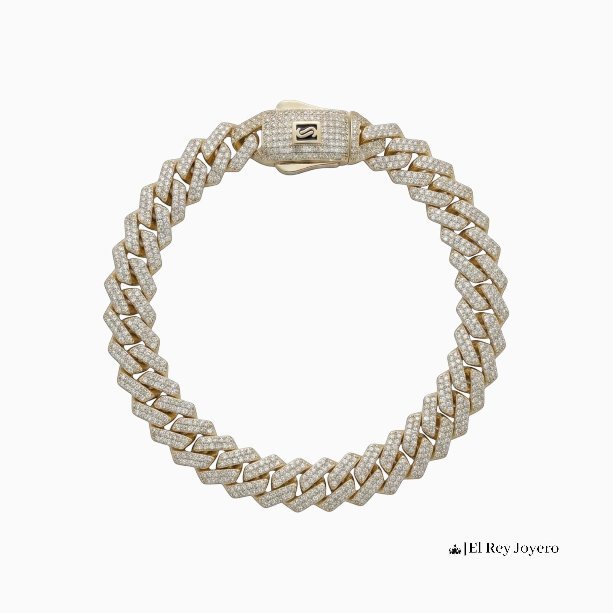 Pulsera tipo cadena Mónaco de El Rey Joyero en oro con acabado diamantado y cierre de seguridad
