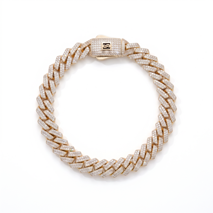 Pulsera El Rey Joyero estilo Mónaco en oro con eslabones cubanos y diamantes incrustados en cierre de seguridad
