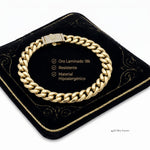 Pulsera Mónaco de El Rey Joyero en oro laminado 18k con eslabones gruesos y broche de caja con circonitas brillantes.