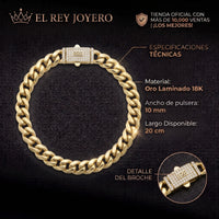Pulsera El Rey Joyero estilo Mónaco de oro laminado 18k con eslabones de 10mm y broche de caja con circonitas.